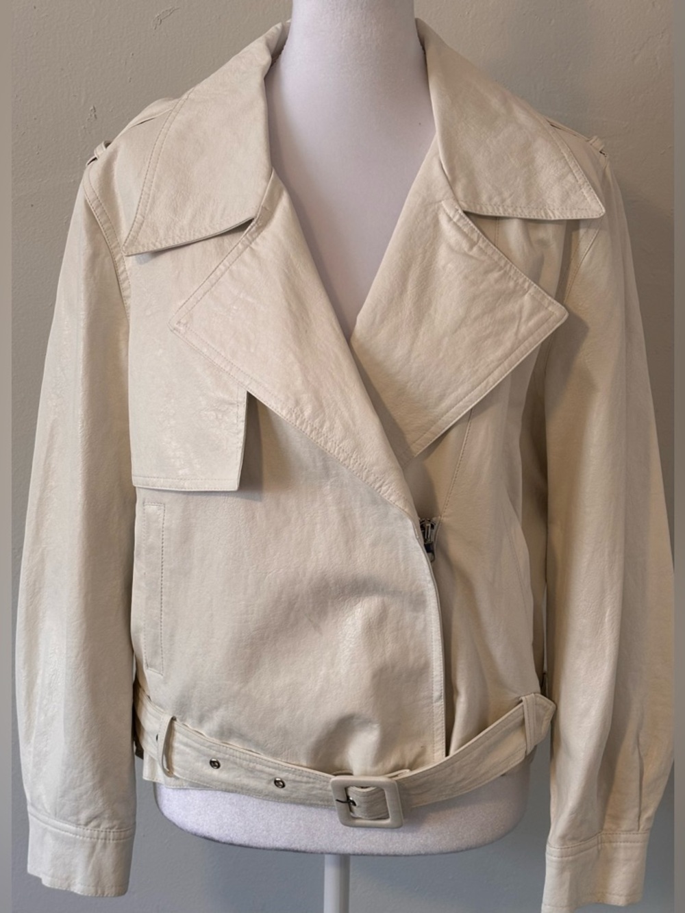 Zara Off White Lightweight Faux Leather Jacket Size M - Picture 5 of 16
